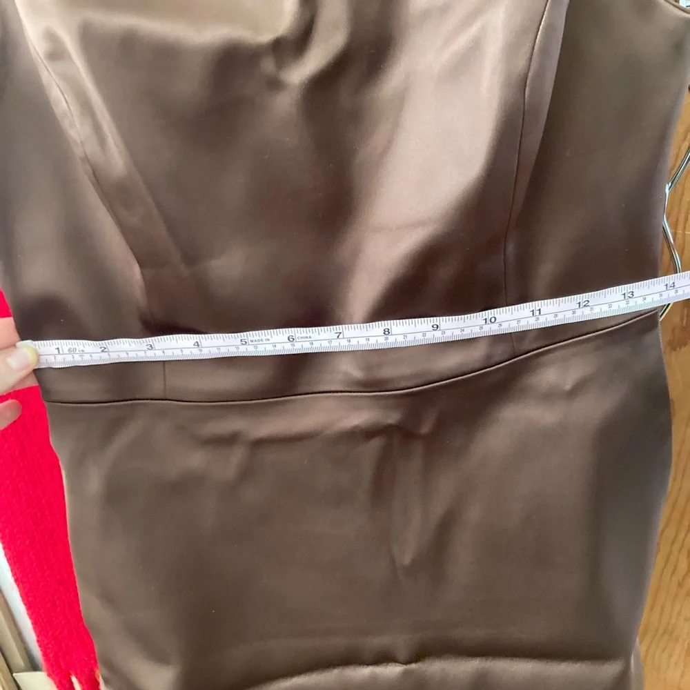 Aritzia Satin Silk Brown Mini Dress Square High Neck - Picture 5 of 10